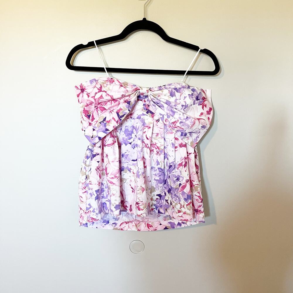 Express pink purple floral‎ strapless bow top women’s xs
